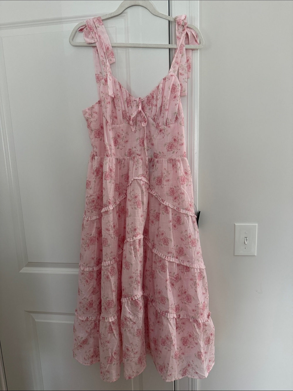 Unbelievably Darling Pink Floral Buster Tie-Strap Mini Dress